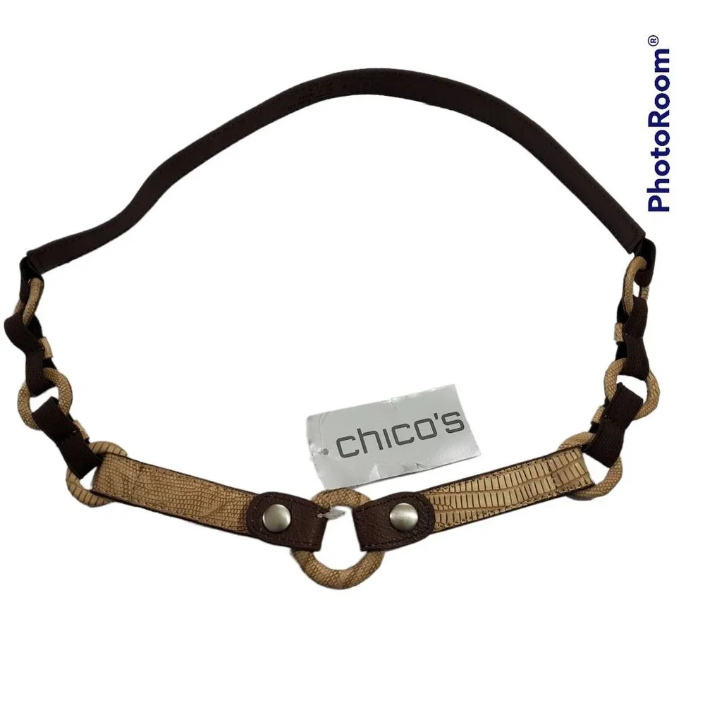 NWT Chico's Belt Skinny Faux Leather Boho Western Circle Stretchy Medium